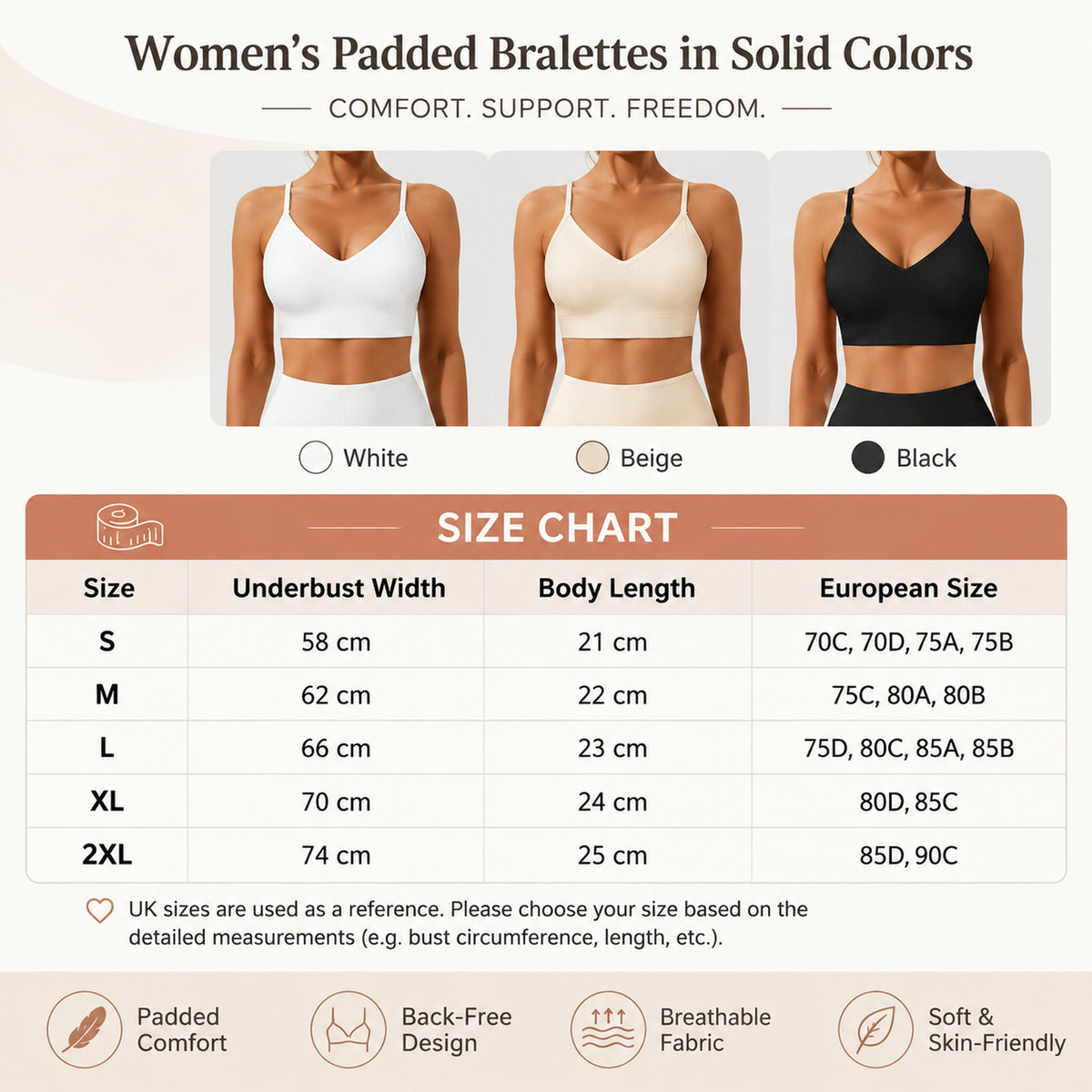 🔥 Solid-color, wireless, backless women's bra