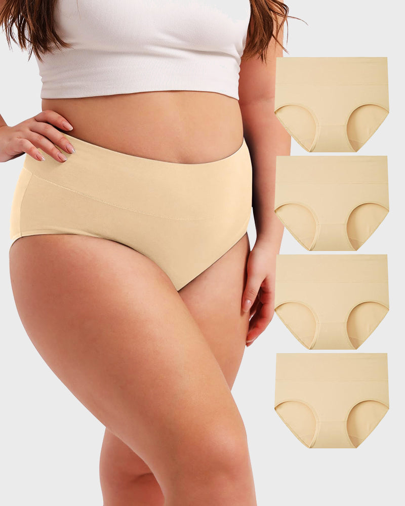 Women's Plus Size Cotton High Waisted Briefs 4-Pack
