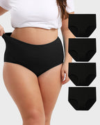Women's Plus Size Cotton High Waisted Briefs 4-Pack