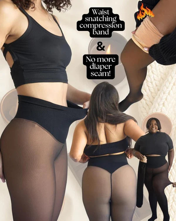 New Compression Band Model One-Seam Translucent Fleece Lined Tights